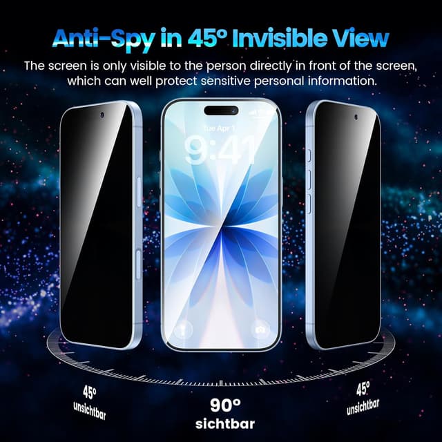 Detalle de Pack HWeggo 2 + 2 pour iPhone 17 : film de confidentialité anti-espion + protection caméra (verre trempé HD, noir)