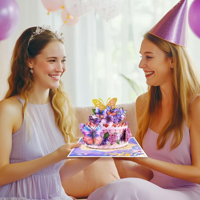 Detalle de Magic Arts 3D Pop Up Birthday Card for Women – Multi-tier cake with butterflies & flowers
