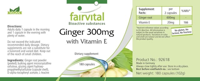 Thumbnail 2 de Fairvital Jengibre 300mg con Vitamina E - Vegan, 180 Cápsulas