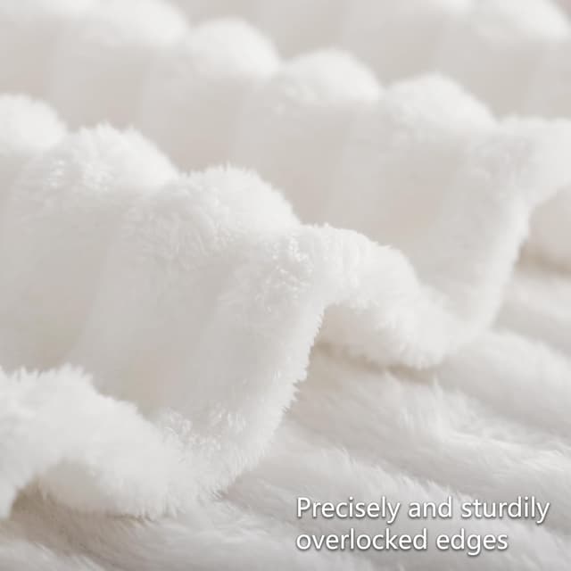 Detalle de RUIKASI Fleece Throw Blanket for Sofa (150x200cm) – Double Fluffy White Ribbed Sofa & Bed Throw