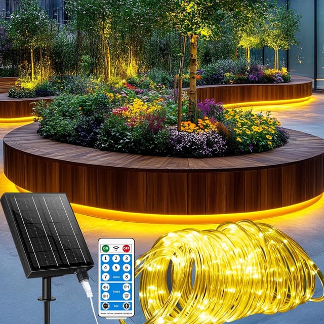 Detalle de RJEDL Catena luminosa esterno solare 53m con 500 LED e telecomando 8 modalità, IP65