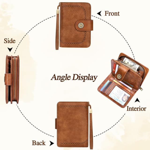 Detalle de TEUEN Damen-Geldbeutel mit großem Fassungsvermögen, Vintage-PU-Leder, RFID-Blockierung & mehreren Fächern