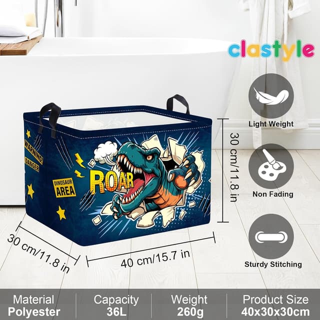Thumbnail 5 de Clastyle Dinosaur Baby Laundry Hamper Collapsible Clothes & Toy Storage Basket (40 x 30 x 30 cm)