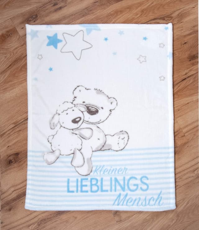 Detalle de Herding Baby Best Lieblingsmensch Microfaser-Flauschdecke (75 x 100 cm) – Blau