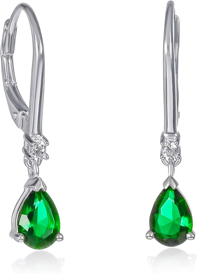 Detalle de Diamond Treats boucles d’oreilles pendantes en argent sterling 925 en goutte, pierres bleues/rouges/vertes ou blanches