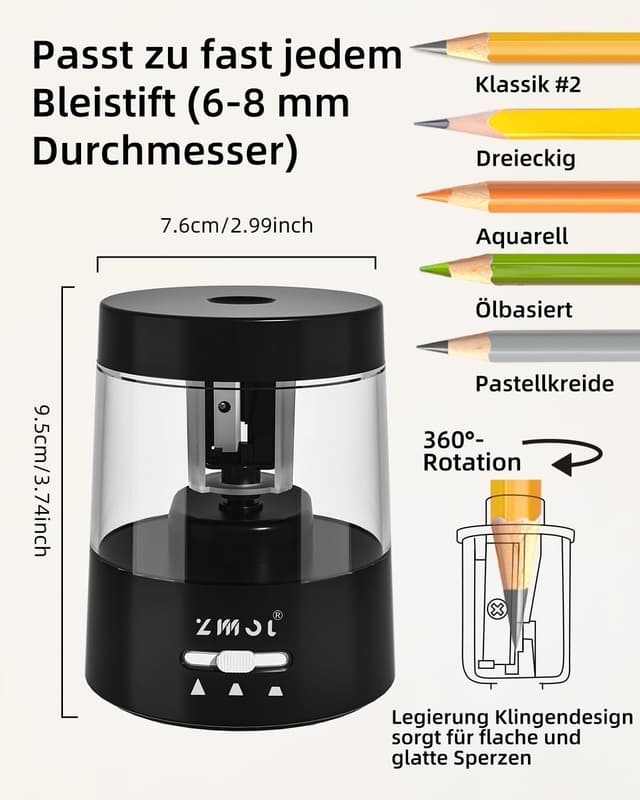 Detalle de Zmol Elektrischer Anspitzer 6–8 mm kompakt