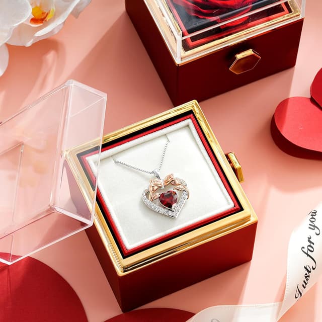 Detalle de Fezodo Sterlingsilber 925 Halskette mit Rosenherz und Geburtsstein für Muttertag, Jahrestag & Valentinstag