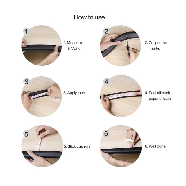 Detalle de Vicloon Kantenschutz Baby & 4 Eckenschutz aus Schaumstoff (selbstklebend, schwarz) – 2 m Schutzleiste mit Eckkissen