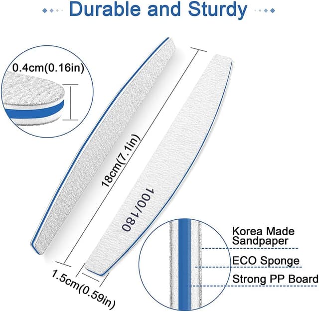 Detalle 2 de Nagelfeile-Set für Gel- und Acrylnägel: Doppelseitige 100/180 Körnung (12 Stück)