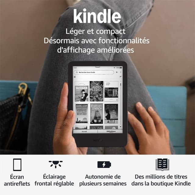 Detalle de Amazon Kindle (Nouvelle génération) – 16 Go, écran antireflets et éclairage avant réglable, avec publicités – Noir