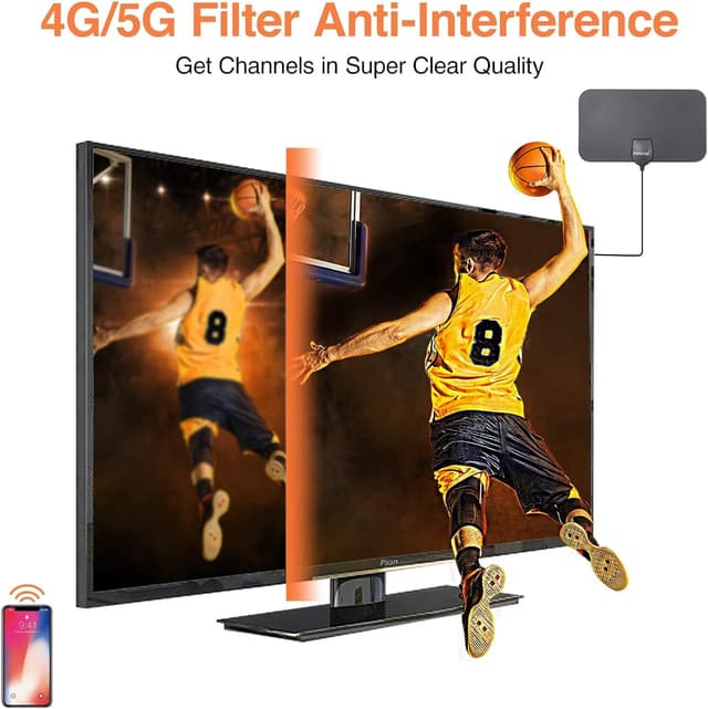 Detalle de Indoor TV Aerial 250+ Miles Long Range (4K, Freeview) with Signal Booster and 5m Cable