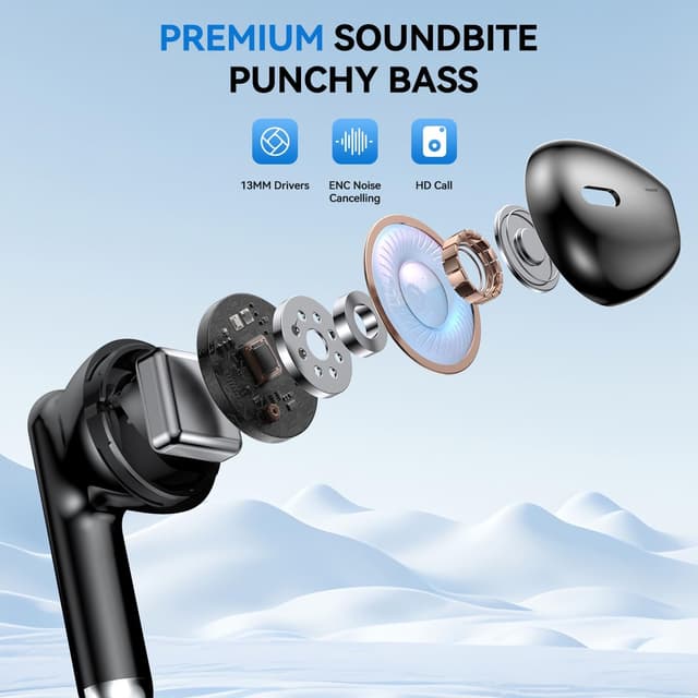 Detalle de JYUESJKJ Wireless Earbuds (Bluetooth 5.4) with 4 HD Mic, USB-C Charging Case, IPX7 Waterproof