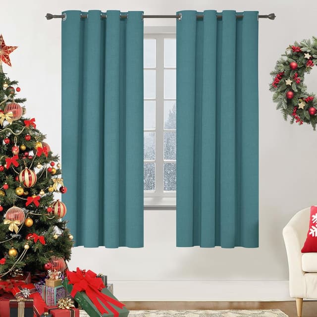 Detalle de YSTELLAA Rideau 100% occultant lot de 2, 140×240 cm effet lin (anti-froid, anti-chaleur, anti-bruit) avec œillets, vert