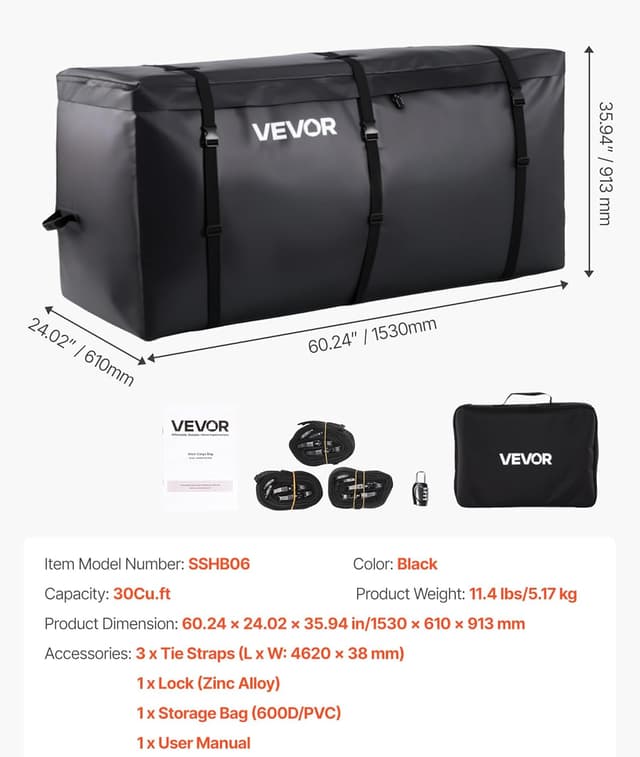 Thumbnail 6 de VEVOR Borsa da trasporto per gancio di traino 1530 x 610 x 913 mm con cinghie rinforzate