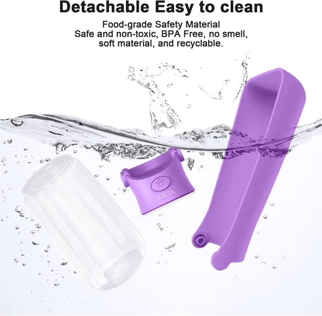 Detalle de SOICTA Portable Dog Water Bottle (Foldable) in Purple – 19OZ or 12OZ for Walking