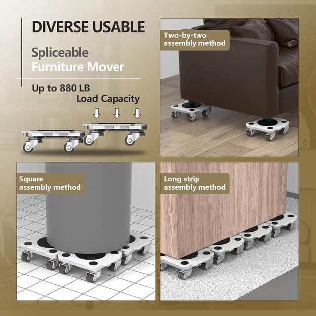 Detalle de ONEON Furniture Mover Pro Set (4 Dollies + 1 Lifter) with TPE Wheels