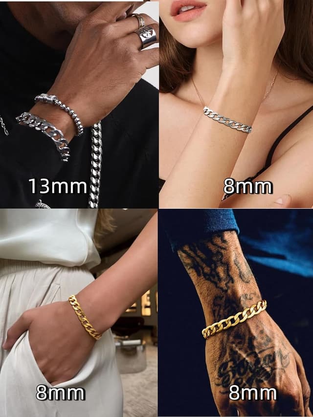 Detalle 2 de ChainsHouse Panzer Armband aus 316L Edelstahl – kubanische Kette mit Karabinerverschluss (13 mm breit, 21 cm Länge)