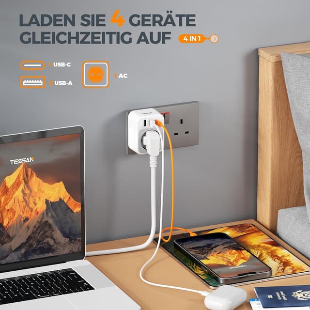 Thumbnail 3 de TESSAN Adapter England Deutsch Reisestecker Typ G