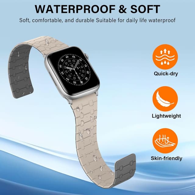 Detalle de Sixmoat Double-Sided Wearable Magnetic Straps for Apple Watch 42mm/41mm/40mm/38mm (Beige-Gray)