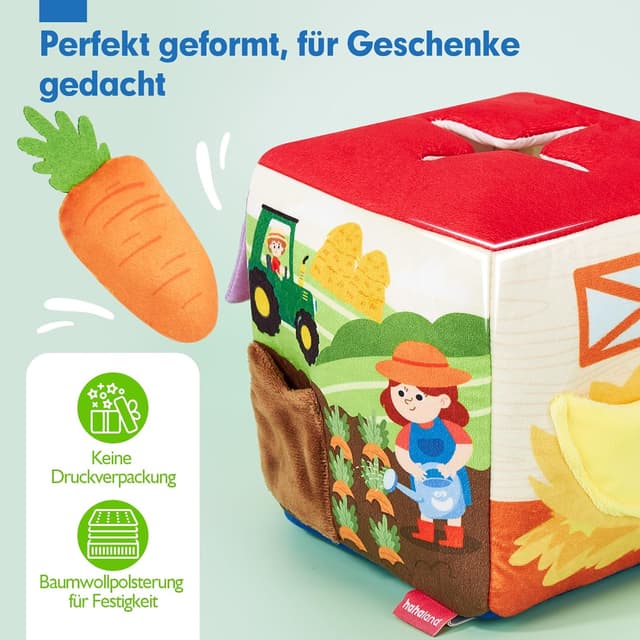 Thumbnail 6 de hahaland Baby Spielzeug Bauernhof-Schatzkiste mit 9 Rasseln, Spiegel & Stofftüchern (6–12 Monate)