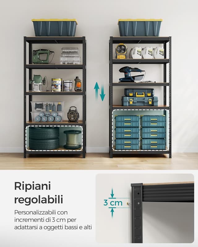 Detalle de SONGMICS Scaffalatura GLR050B11, 50 x 100 x 200 cm, portata 600 kg, ripiani regolabili, stile vintage marrone e nero