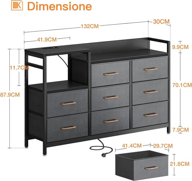 Detalle de ODK Cassettiera 2 USB e 2 AC, 132 cm