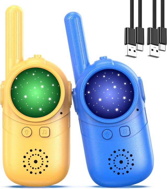 Detalle de Inspireyes Kinder-Walkie-Talkies im 2er-Set (für 3–8 Jahre) – wiederaufladbar, Indoor & Outdoor