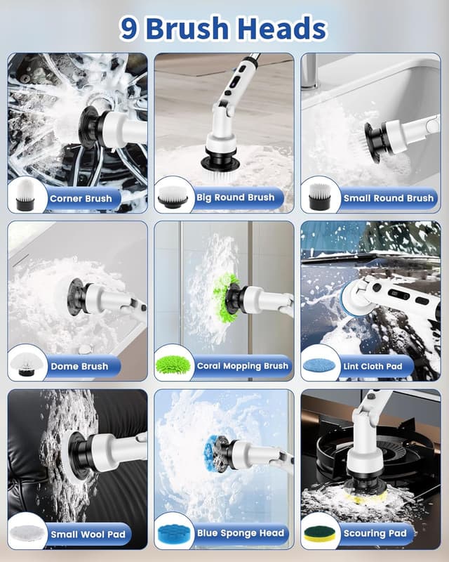 Thumbnail 4 de TEMOLA Cepillo Eléctrico 9 Cabezales ⚡ Limpieza Fácil en Casa