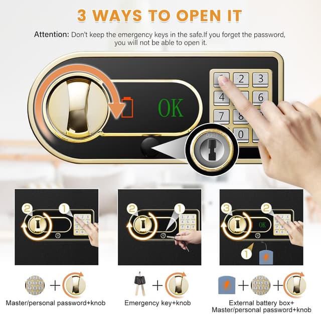 Detalle 2 de Mejasg Safe Tresor Feuerfest 45L mit Feuerfestem, Wasserdichtem Dokumentenbeutel