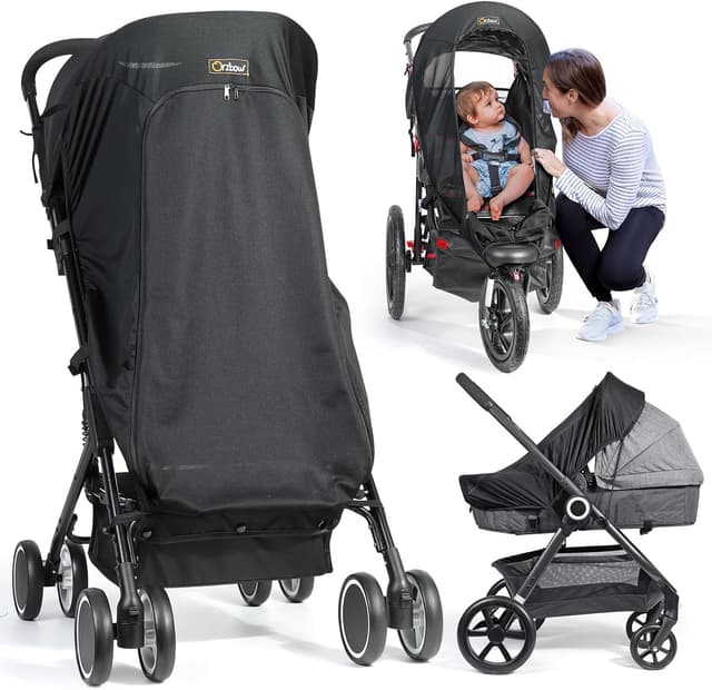 Detalle de Orzbow Universal Pram Sun Shade with Zip Window (UPF 50+, blocks 99% UV) – Black