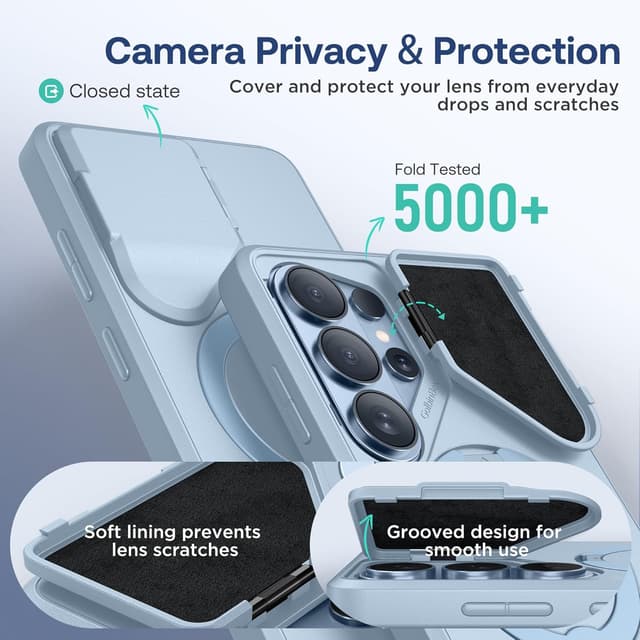 Detalle de GolbinBox 360 Adjustable Magnetic Stand Case for Samsung Galaxy S26 Ultra (Cream Blue) — Flip Camera Cover & Matte Anti-Slip Grip