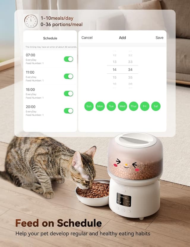 Detalle 2 de FEELNEEDY Automatic Cat Feeder with App Control (3L) – WiFi 2.4GHz, up to 10 meals/day