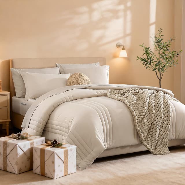 Detalle 2 de Monbix Queen Comforter Set 7-piece Beige