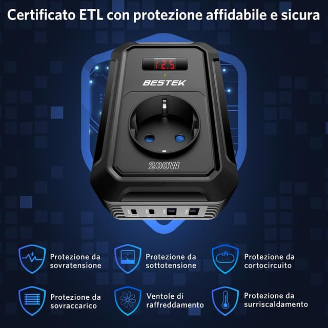 Thumbnail 1 de BESTEK 200W Inverter 12V onda pura per camper/barca 🔌