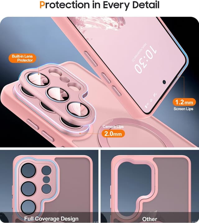 Detalle de JAME for Samsung Galaxy S26 Ultra Case (Pink) with 2-Pack Screen Protector, Camera Protection & Magnetic Stand