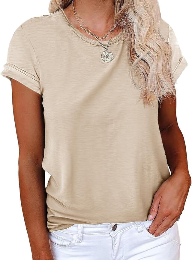 Detalle 2 de Cicy Bell Women’s Short Sleeve Crewneck Loose Casual T-Shirts (Basic Tees)