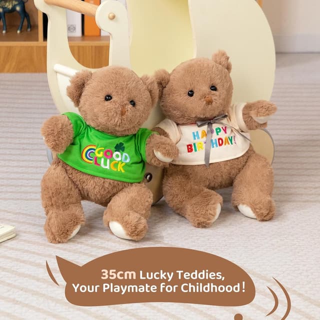 Detalle 2 de BEJOY Teddybär mit „Happy Birthday“-T-Shirt, 35 cm Plüschtier zum Verschenken