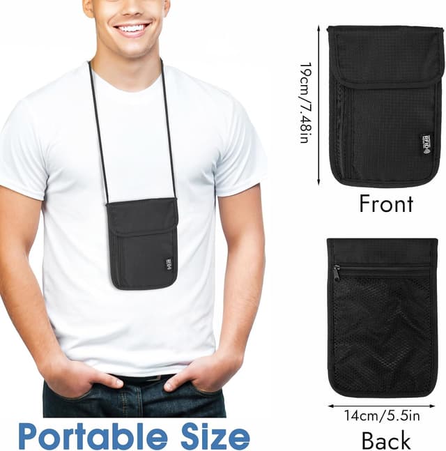 Detalle de Brustbeutel mit RFID-Schutz (Anti-Diebstahl) – unisex Reisegeldbeutel, wasserdichtes Nylon, schwarz