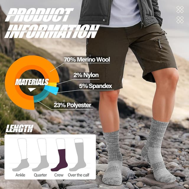 Thumbnail 4 de ANTSANG Merino Wool Hiking Socks 5 Pairs
