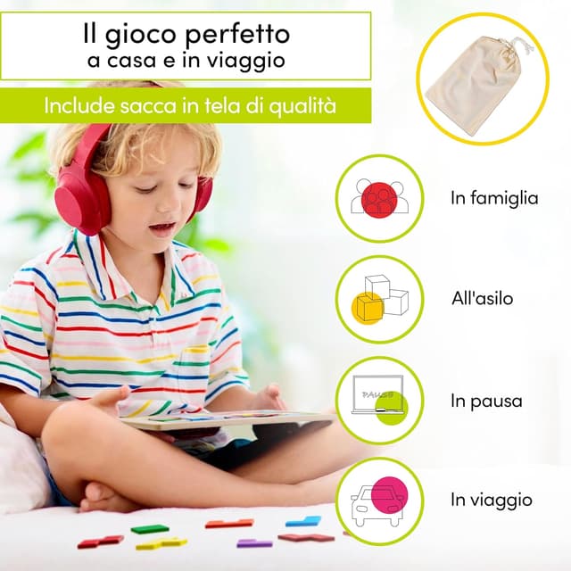 Detalle de CUBIDI® Tangram in legno di tiglio, puzzle 3D per pensiero logico e spazio dai 4 anni