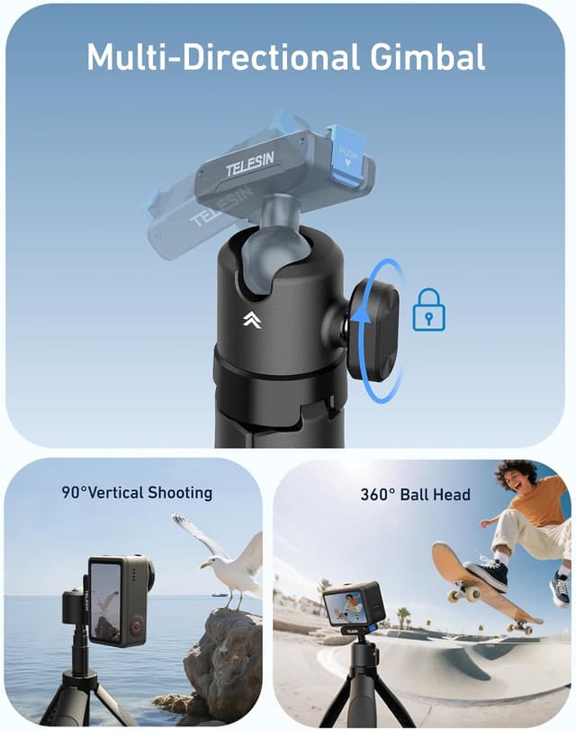 Detalle de TELESIN 40cm Mini Selfie Stick Tripod with Magnetic Quick Release (15.7")