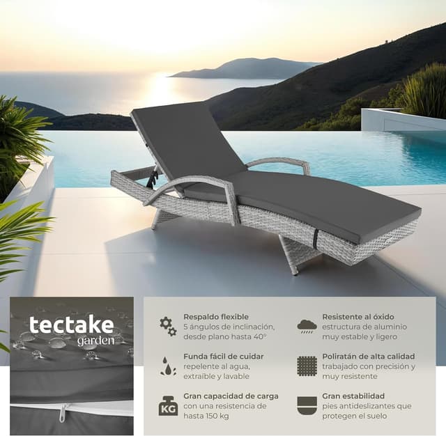 Detalle 2 de tectake® Tumbona de jardín con respaldo 5 posiciones
