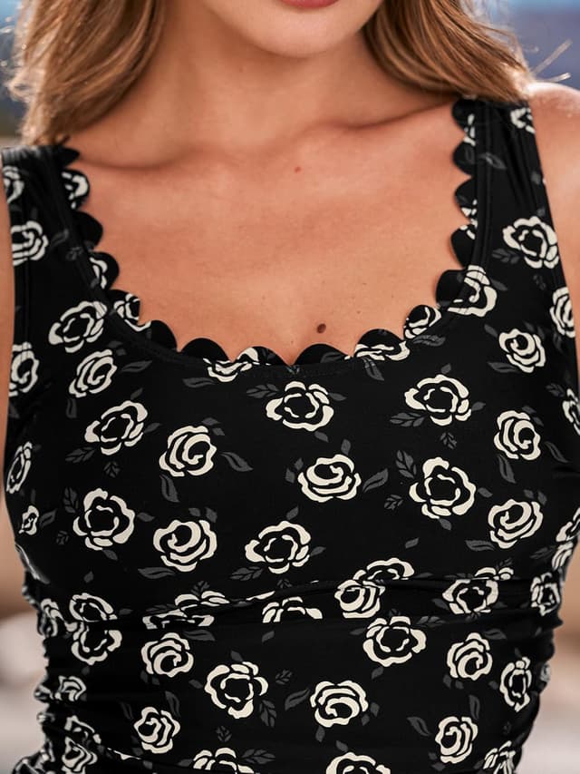 Thumbnail 4 de CUPSHE tankini da donna con scollo rotondo e rifiniture smerlate (set da 2 pezzi, spalline larghe regolabili)