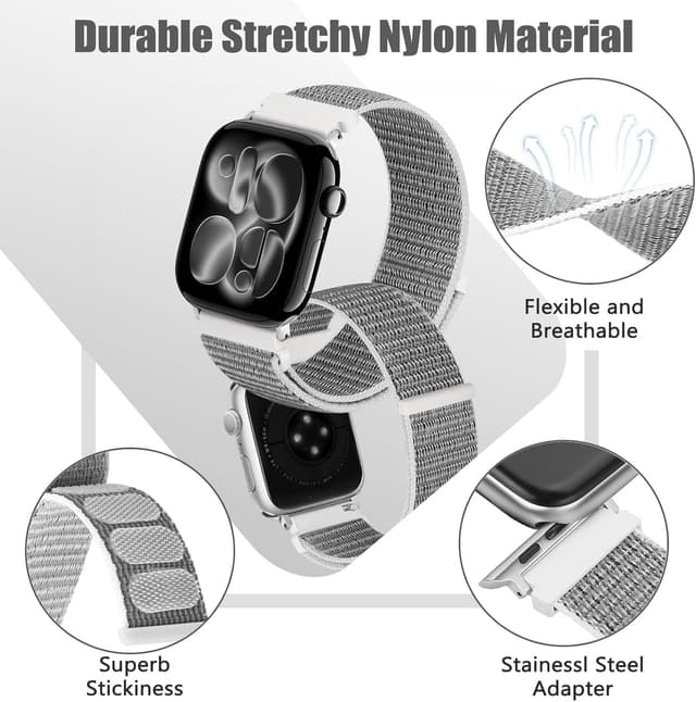 Detalle de Runostrich Nylon Sport Strap 2-Pack for Apple Watch (Solo Loop) – Adjustable nylon bands for 38–49mm