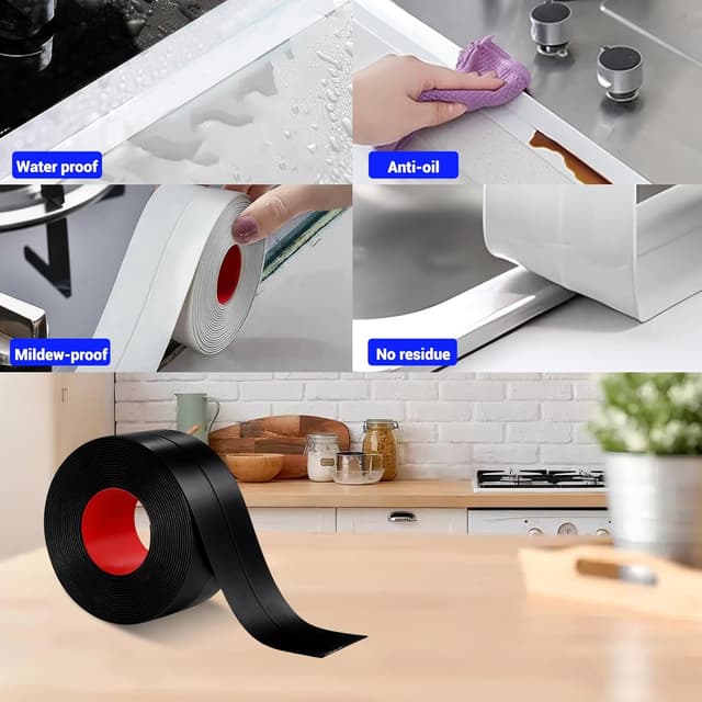 Detalle de TATUNER Bath Sealant Strip self-adhesive caulk tape for bathroom corners (black, 1.5in, 1 pc)