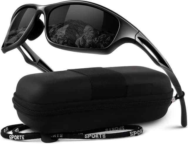 Detalle de LINVO Polarised Sports Sunglasses (UV400) – wrap-around cycling, driving, fishing and running shades
