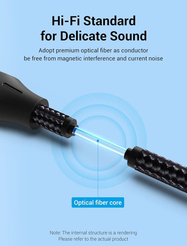 Detalle 2 de VENTION 2M Optical Audio Cable (Toslink) for Soundbar to TV – Gold-Plated S/PDIF Digital Link