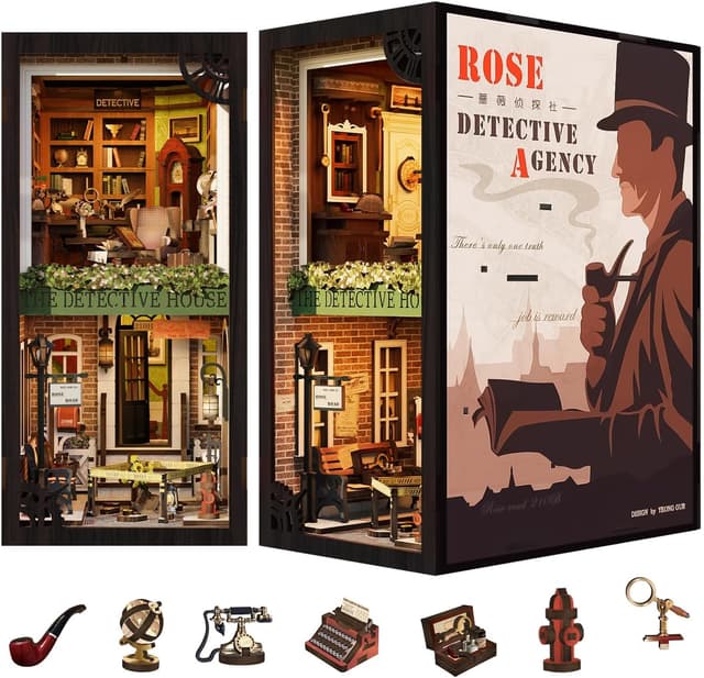 Detalle de Fsolis Book Nook Kit Rose Detective Agency — 3D Wooden Puzzle Miniature House for Adult DIY