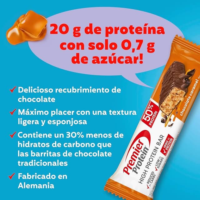 Detalle 2 de Premier Protein Bar Chocolate Caramel 16x40g - 30g Proteína 🍫
