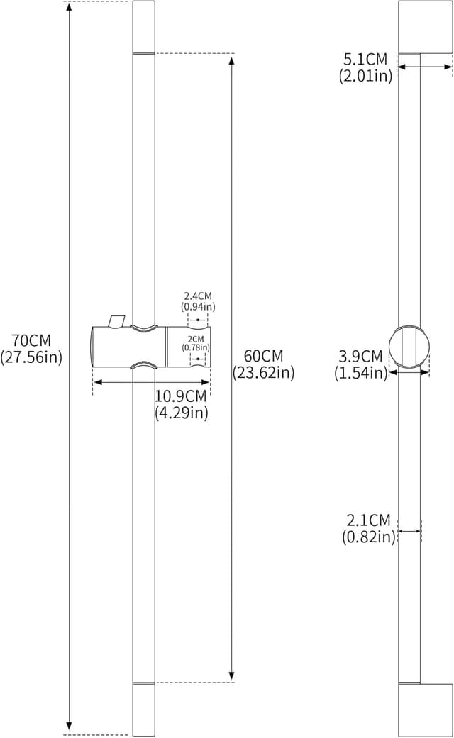Detalle 2 de Asta doccia saliscendi Morado in acciaio inox, binario cromo regolabile in altezza (70 cm)